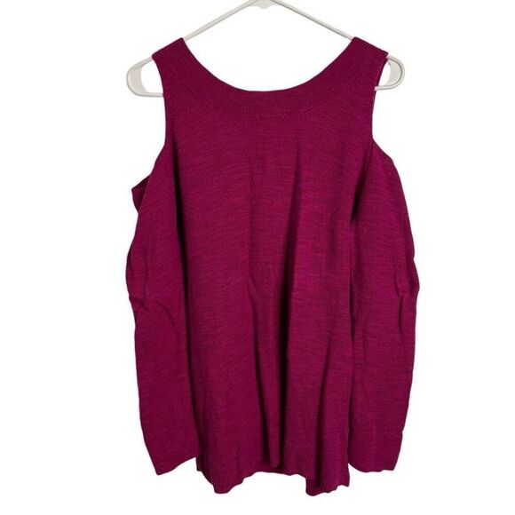 Express Womens Sweater Cold Shoulder M Magenta Steampunk Rock Peggy Bundy - Picture 2 of 7
